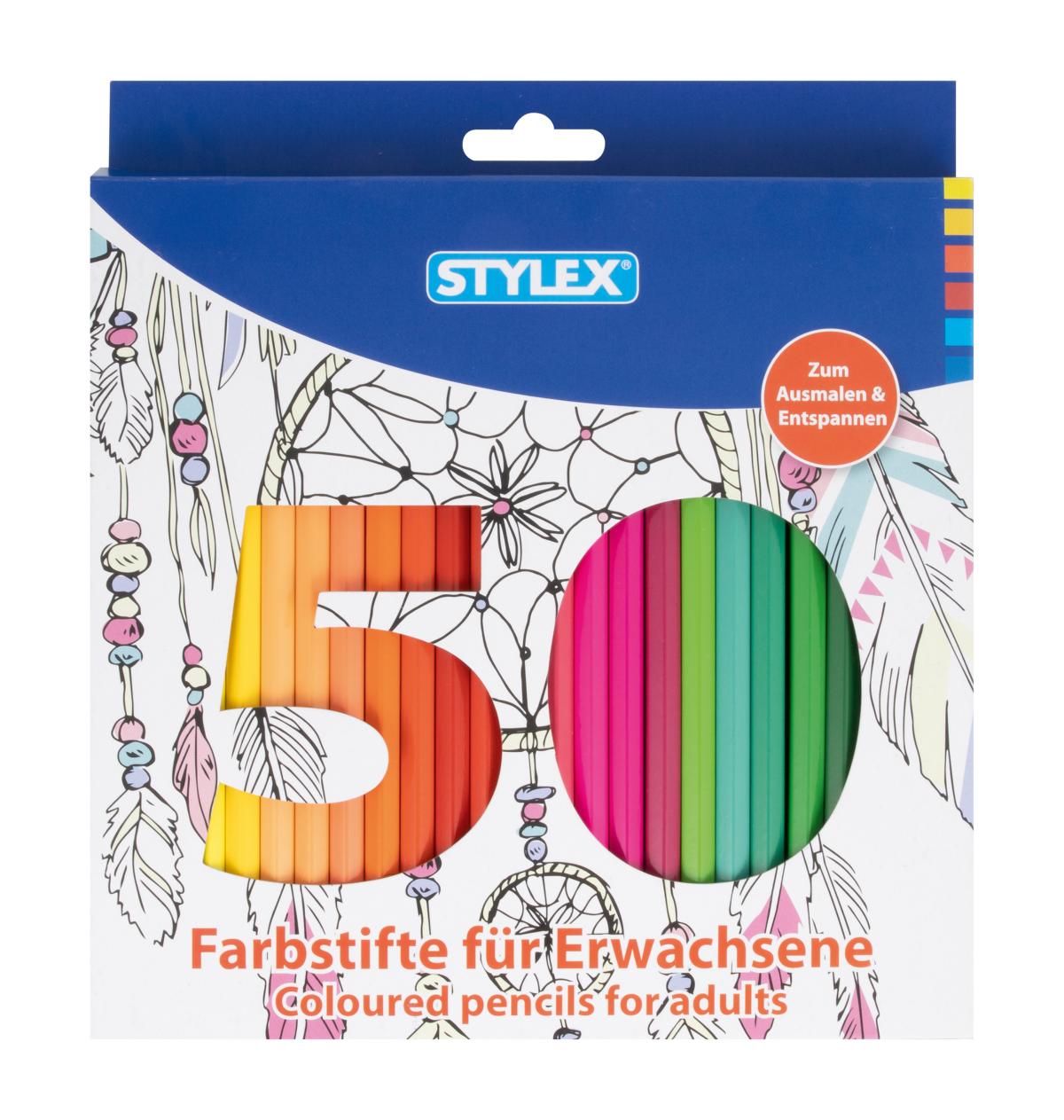 50 Sechskant-Buntstifte fr Erwachsene / lackiert / 50 verschiedene Farben